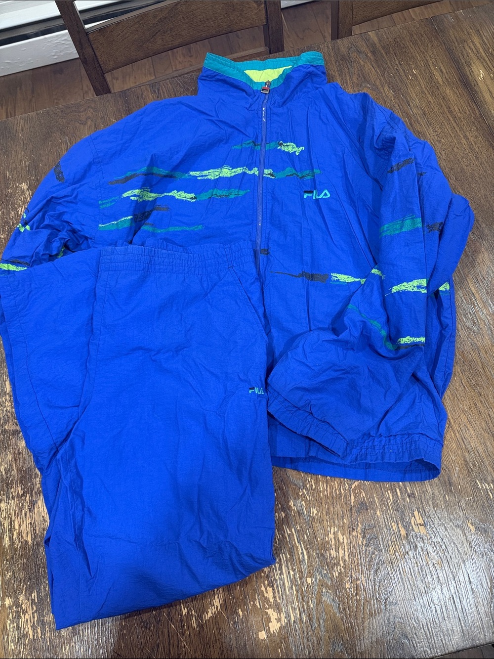 FILA Bright Blue Track Jacket and Pants with Neon Accent